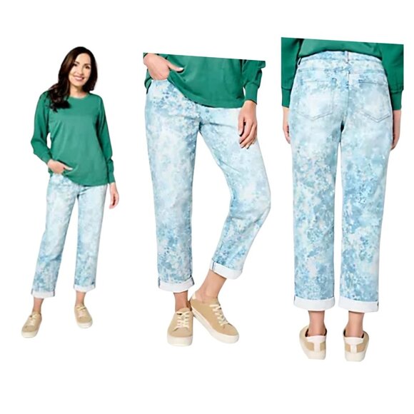 LOGO by Lori Goldstein 20W Petite Printed Boyfriend Jeans Blue Combo NWOT - Picture 3 of 6